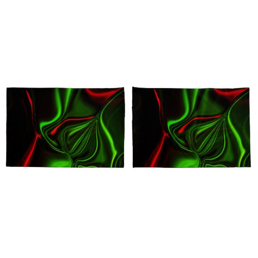 濃い緑の基金の上に緑と赤のカーブしたストローク 枕カバー (バックセット)