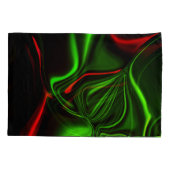 濃い緑の基金の上に緑と赤のカーブしたストローク 枕カバー (裏面-左)