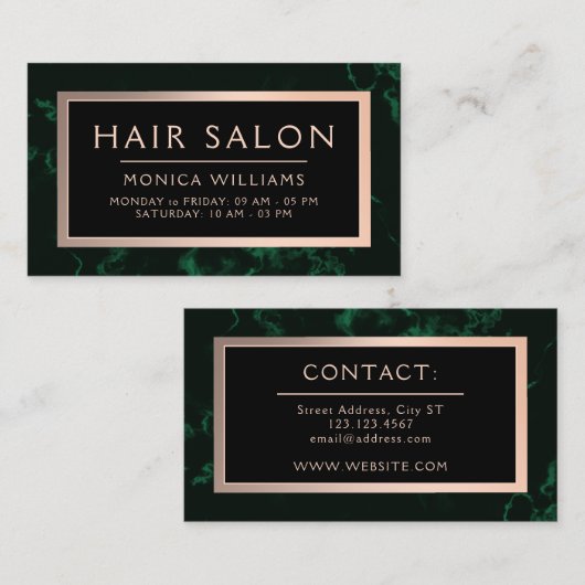 濃い緑の大理石フェイクテクスチャフレーム  名刺 (正面/裏面)