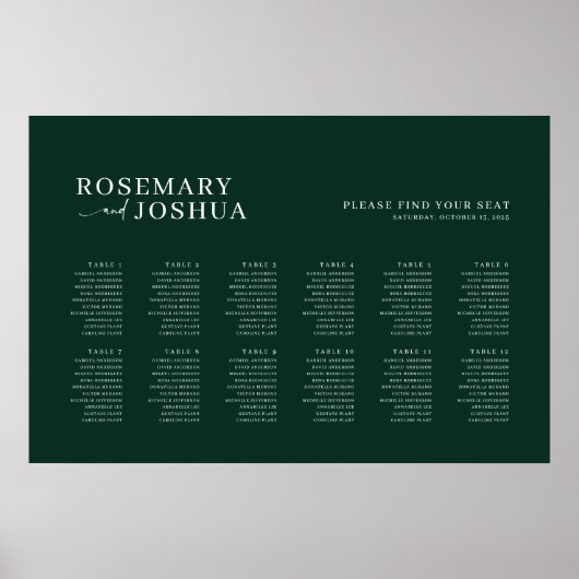 濃い緑の座席表12席を見つける ポスター (正面)