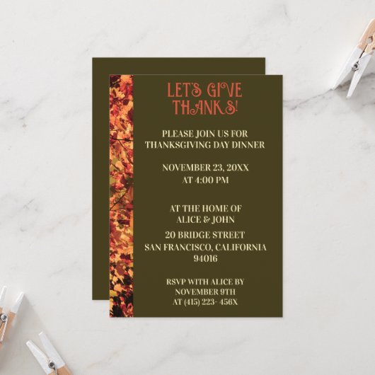 濃い緑の感謝祭の夕食秋の饗宴 招待状 (正面/裏面インサイチュ)