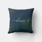 濃い緑の手のひら葉のパターン クッション (裏面)