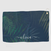 濃い緑の手のひら葉のパターン ゴルフタオル (横)