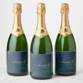 濃い緑の手のひら葉のパターン スパークリングワインラベル (ボトル)