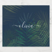 濃い緑の手のひら葉のパターン スパークリングワインラベル (シングルラベル)