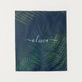 濃い緑の手のひら葉のパターン タペストリー (正面)