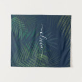 濃い緑の手のひら葉のパターン タペストリー (正面(横))