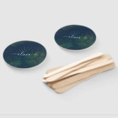 濃い緑の手のひら葉のパターン ハンドファン (組立なし)