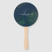 濃い緑の手のひら葉のパターン ハンドファン (正面)