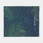 濃い緑の手のひら葉のパターン フリースブランケット (正面(横))