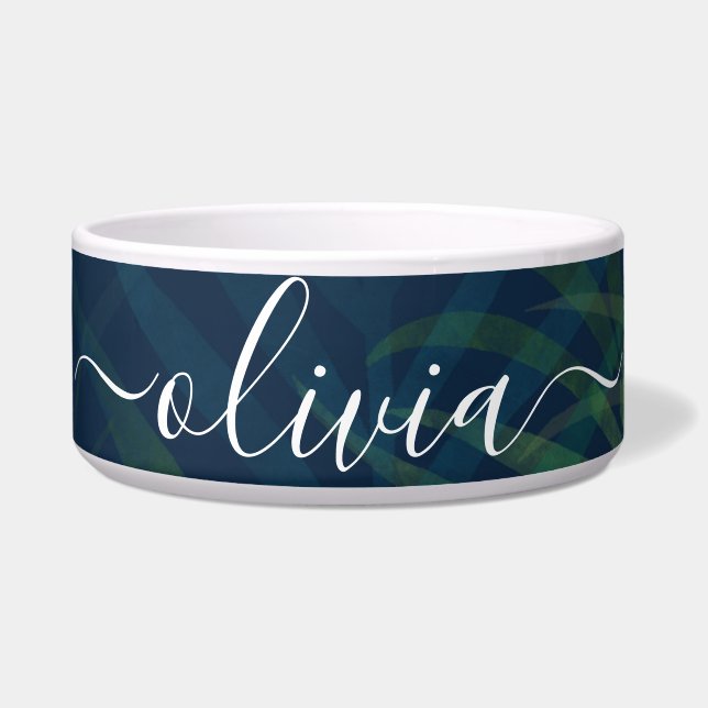 濃い緑の手のひら葉のパターン ボウル (正面)