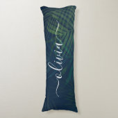 濃い緑の手のひら葉のパターン ボディピロー (正面縦)