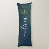 濃い緑の手のひら葉のパターン ボディピロー (裏面 (縦))