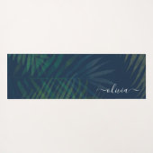 濃い緑の手のひら葉のパターン ヨガマット (裏面(横))