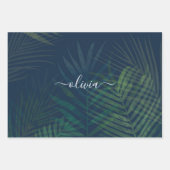 濃い緑の手のひら葉のパターン ラッピングペーパーシート (正面)