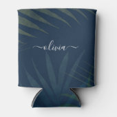 濃い緑の手のひら葉のパターン 缶クーラー (正面)