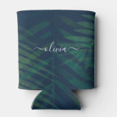 濃い緑の手のひら葉のパターン 缶クーラー (裏面)