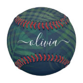 濃い緑の手のひら葉のパターン 野球ボール (裏面)