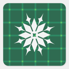 濃い緑の格子状の冬の休暇スノーフレーク スクエアシール