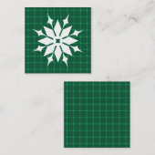 濃い緑の格子状の冬の休暇スノーフレーク スクエア名刺 (正面/裏面)
