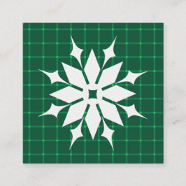 濃い緑の格子状の冬の休暇スノーフレーク スクエア名刺