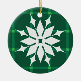 濃い緑の格子状の冬の休暇スノーフレーク セラミックオーナメント