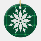 濃い緑の格子状の冬の休暇スノーフレーク セラミックオーナメント (裏面)