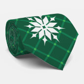濃い緑の格子状の冬の休暇スノーフレーク ネクタイ (ロール)