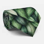 濃い緑の植物の葉の模様 ネクタイ (ロール)