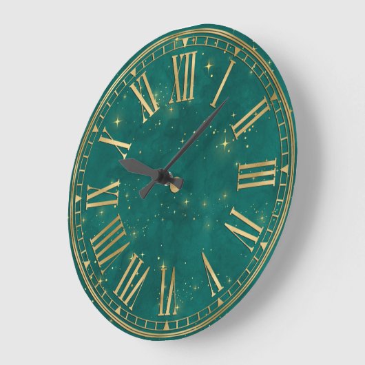 濃い緑の水の色と金ゴールドの輝きウィザードリー ラージ壁時計 (傾斜)
