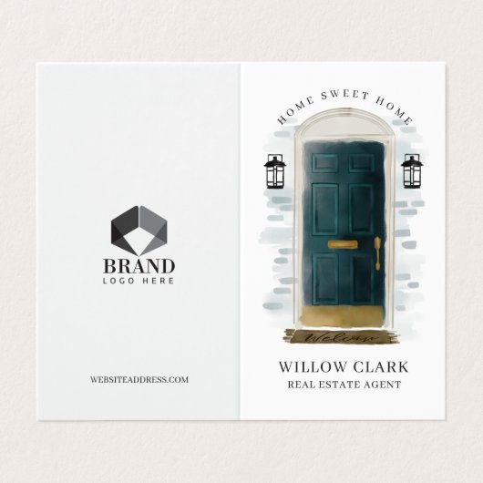 濃い緑の水の色のフロントドアフォト&サービス 名刺 (外部フラット)