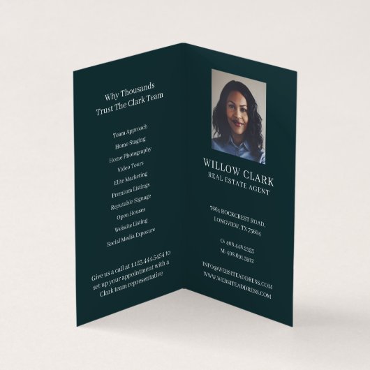 濃い緑の水の色のフロントドアフォト&サービス 名刺 (内部)