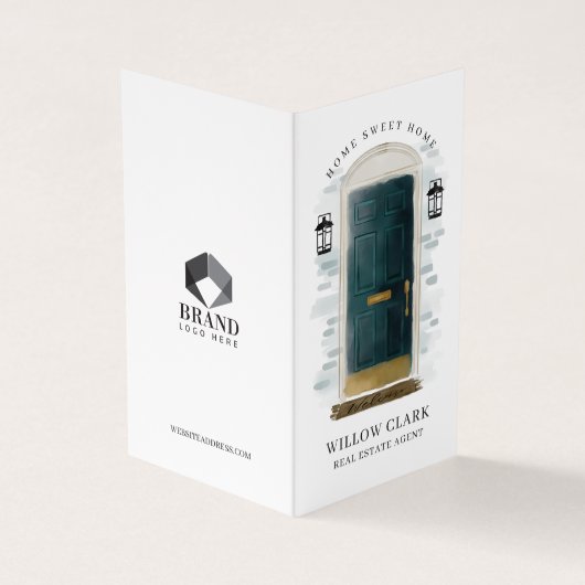 濃い緑の水の色のフロントドアフォト&サービス 名刺 (外部)