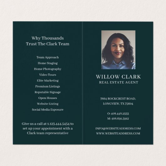 濃い緑の水の色のフロントドアフォト&サービス 名刺 (内部フラット)