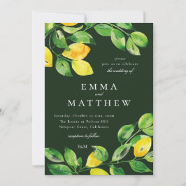 濃い緑の水の色のレモン地中海の 招待状