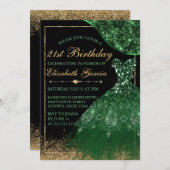 濃い緑の水彩カラードレス21歳誕生日 招待状 (正面/裏面)