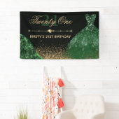 濃い緑の水彩カラードレス21歳誕生日 横断幕 (インサイチュ)