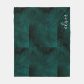 濃い緑の水彩モノグラム名 フリースブランケット (正面)