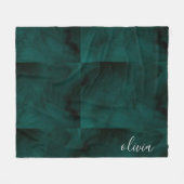 濃い緑の水彩モノグラム名 フリースブランケット (正面(横))