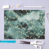 濃い緑の水色と金ゴールド星 薄葉紙 (クラフト)
