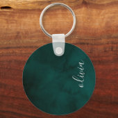 濃い緑の水色モノグラムキーチェーン キーホルダー (正面)