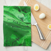 濃い緑の淡い緑の抽象芸術 キッチンタオル (四つ折り)