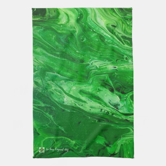 濃い緑の淡い緑の抽象芸術 キッチンタオル (縦)