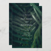 濃い緑の熱帯のパーム葉のエレガントな結婚式 招待状 (正面/裏面)