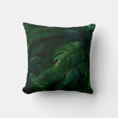 濃い緑の熱帯葉模様 クッション (正面)