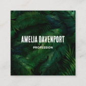 濃い緑の熱帯葉模様 スクエア名刺 (正面)