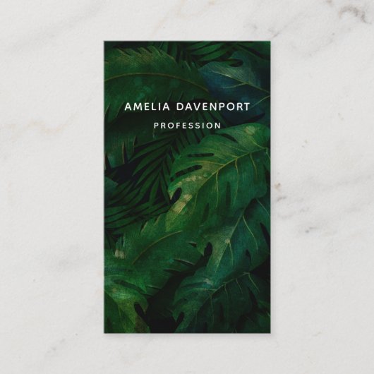 濃い緑の熱帯葉模様 名刺 (正面)