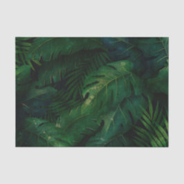 濃い緑の熱帯葉模様 薄葉紙