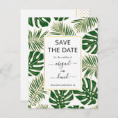 濃い緑の熱帯離れ国の結婚式の日付を保存 案内ポストカード (正面/裏面)