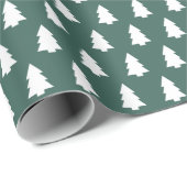 濃い緑の白いクリスマスツリーパターン ラッピングペーパー (ロールコーナー)